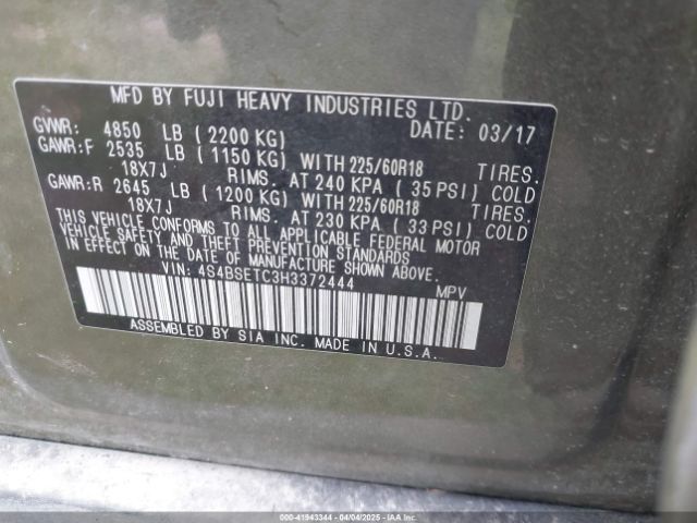 4S4BSETC3H3372444 Subaru Outback 3.6r Touring
