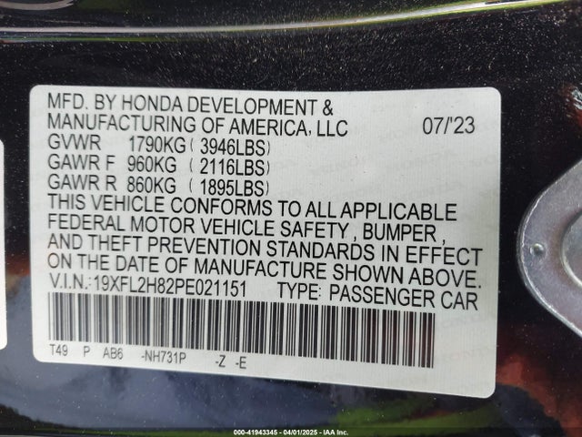 19XFL2H82PE021151 Honda Civic Sport