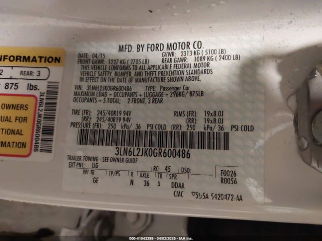 3LN6L2JK0GR600486 Lincoln MKZ
