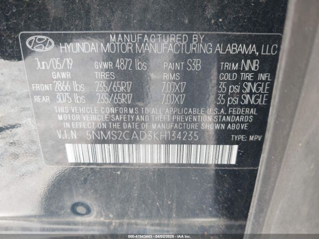 5NMS2CAD3KH134235 Hyundai gdi theta ii