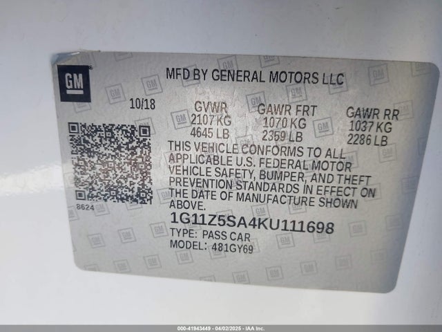 1G11Z5SA4KU111698 Chevrolet IMPALA LT