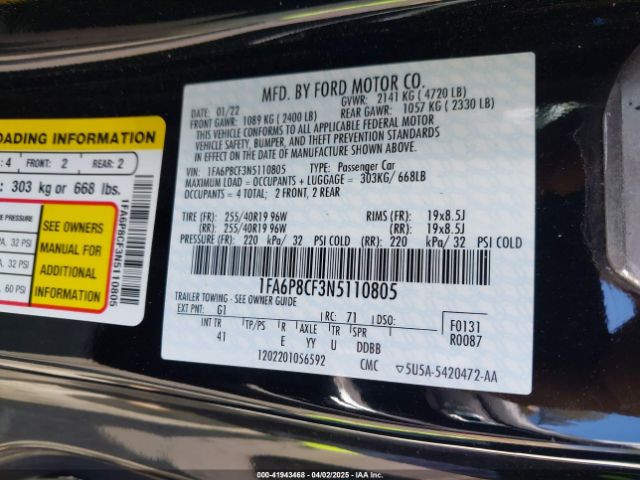1FA6P8CF3N5110805 Ford Mustang Gt Premium Fastback