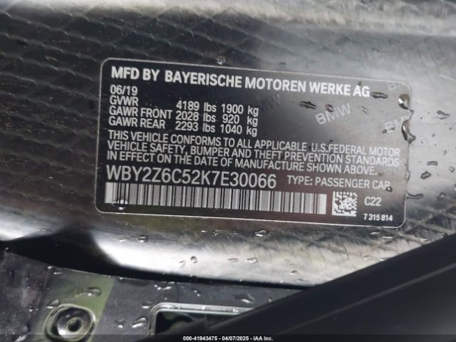 WBY2Z6C52K7E30066 BMW I8