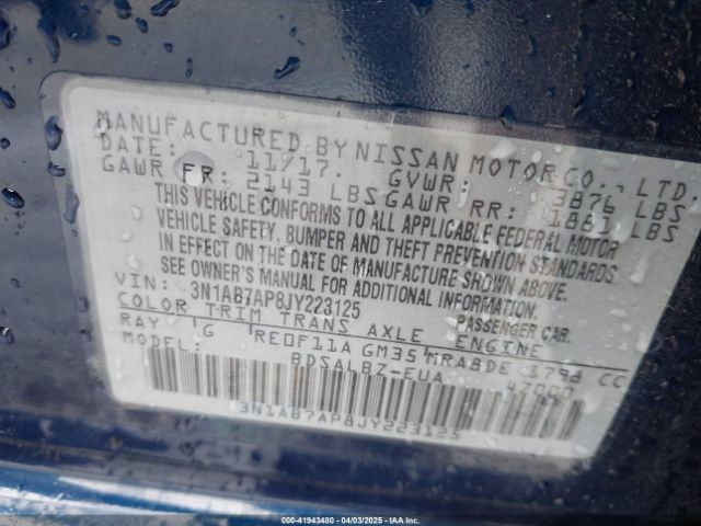 3N1AB7AP8JY223125 Nissan SENTRA S