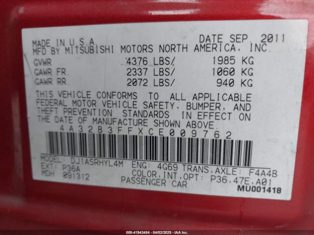 2012 MITSUBISHI GALANT 4A32B3FFXCE009762 Photo 8