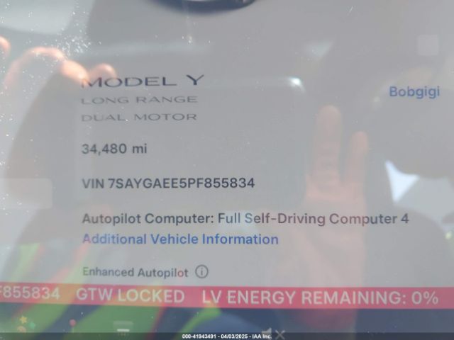 7SAYGAEE5PF855834 Tesla Model Y Awd/long Range Dual Motor All-wheel Drive