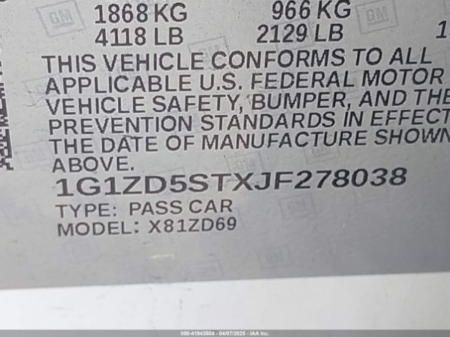 1G1ZD5STXJF278038 Chevrolet MALIBU LT