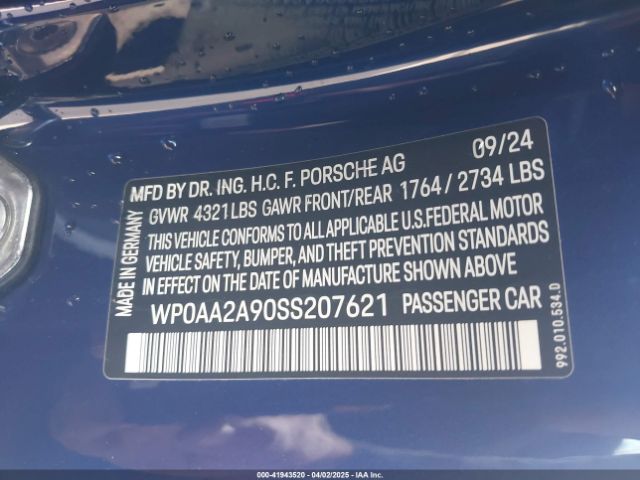2025 PORSCHE 911 WP0AA2A90SS207621 Photo 8
