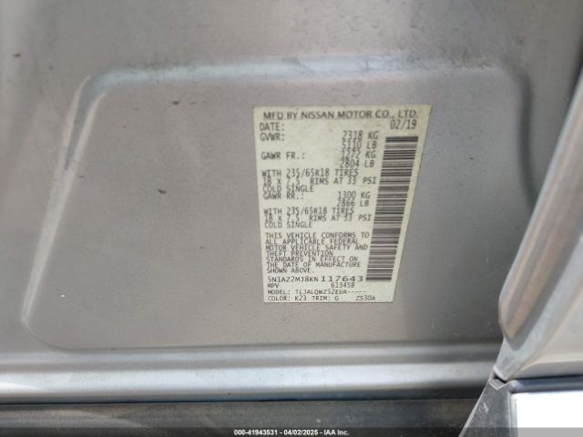 5N1AZ2MJ8KN117643 Nissan MURANO SV