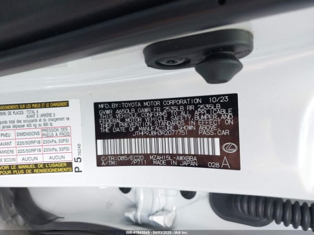 JTHP9JBH3R2077751 Lexus Ux 250h Premium