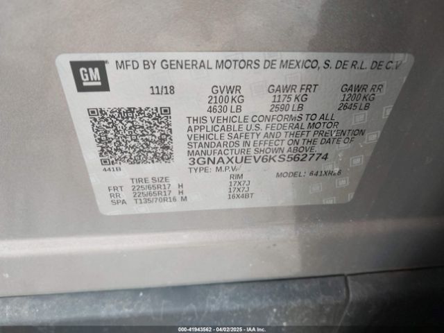 3GNAXUEV6KS562774 Chevrolet EQUINOX LT