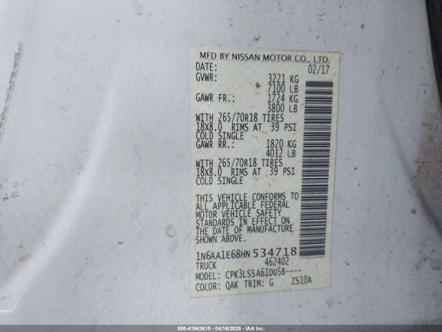 1N6AA1E68HN534718 Nissan TITAN SV