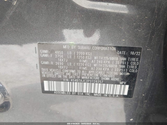 4S4BTAJC2P3128257 Subaru Outback Onyx Edition