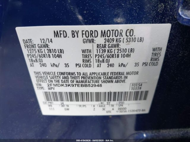 2FMDK3K97EBB52948 Ford Edge Limited