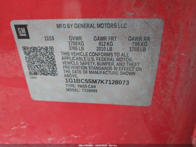 1G1BC5SM7K7128073 Chevrolet CRUZE LS