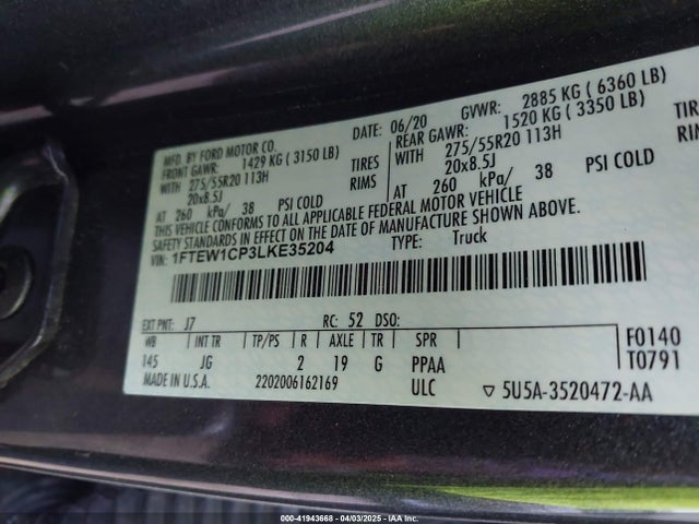 Ford F-150 Xl 2020 1FTEW1CP3LKE35204 Image 9