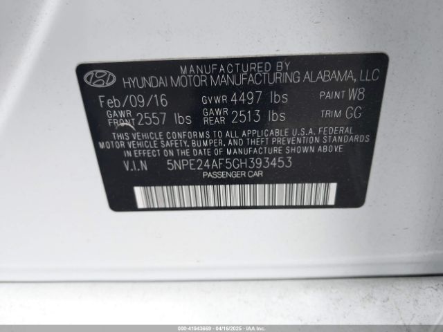 5NPE24AF5GH393453 Hyundai Sonata