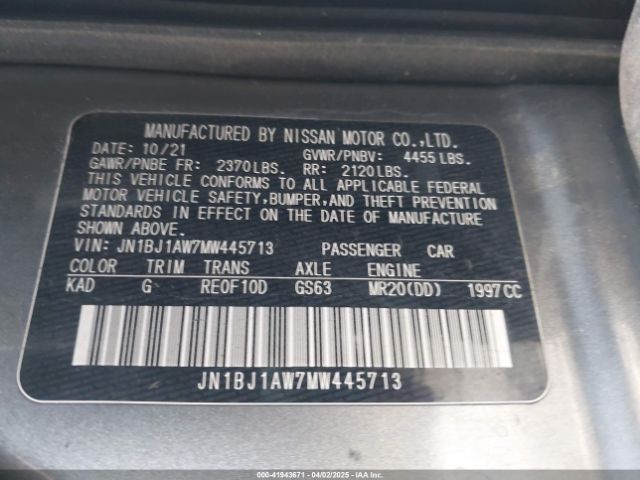JN1BJ1AW7MW445713 Nissan Rogue Sport S Awd Xtronic Cvt