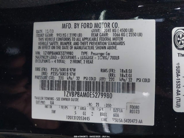 1ZVBP8AM0E5279980 Ford Mustang V6