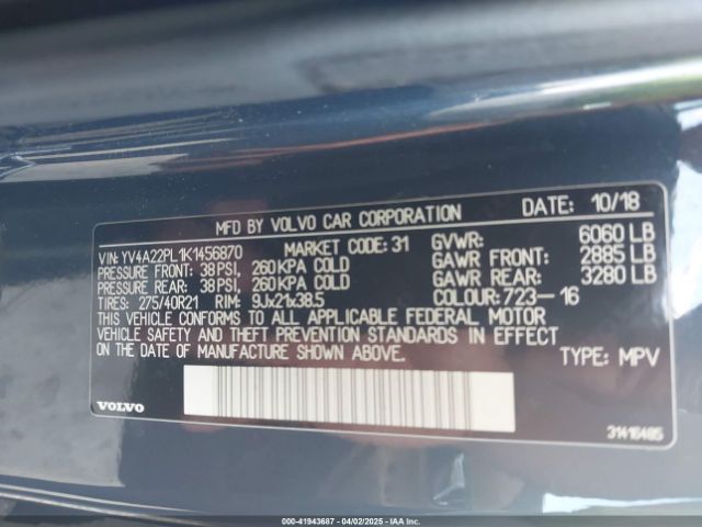 YV4A22PL1K1456870 Volvo Xc90 T6 Inscription