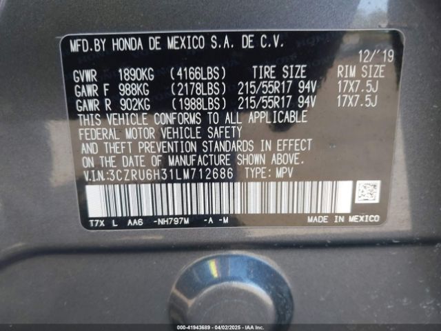 3CZRU6H31LM712686 Honda Hr-v Awd Lx