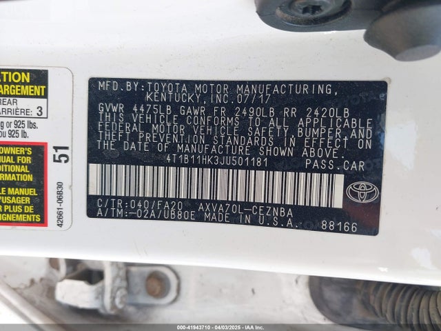 4T1B11HK3JU501181 Toyota CAMRY LE