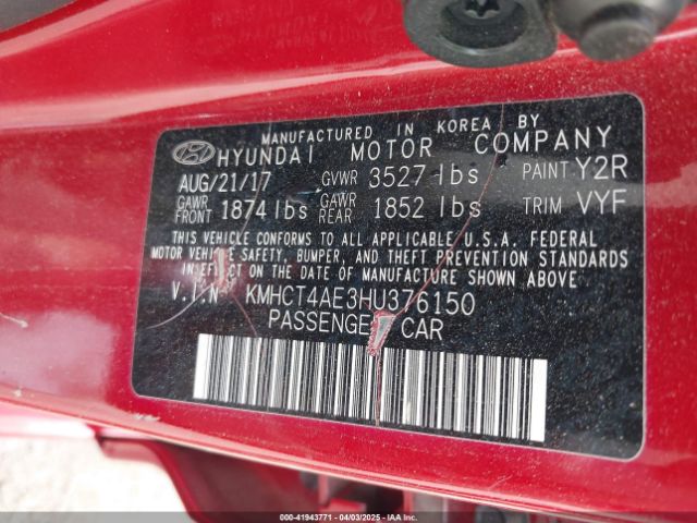 KMHCT4AE3HU376150 Hyundai ACCENT SE