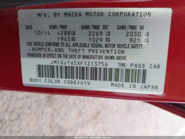 JM1GJ1V5XF1213756 Mazda Mazda6 I Touring