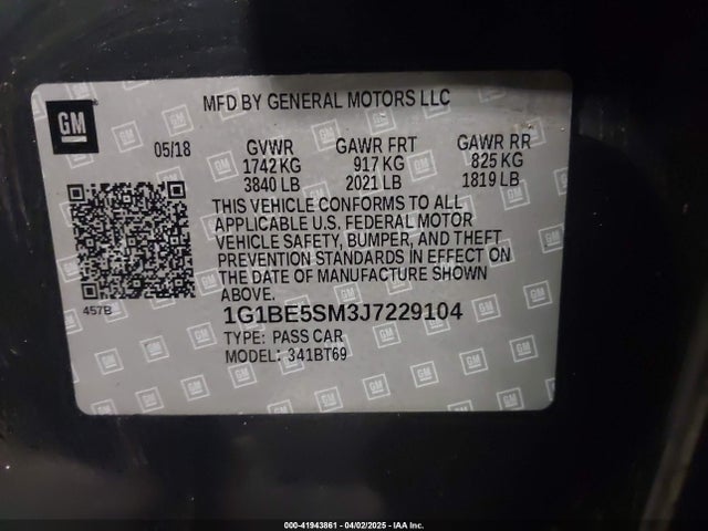 1G1BE5SM3J7229104 Chevrolet Cruze Lt Auto