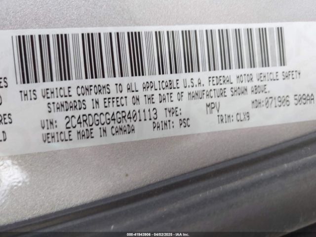 2C4RDGCG4GR401113 Dodge Grand Caravan Sxt