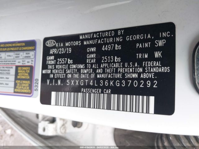 5XXGT4L36KG370292 KIA Optima S