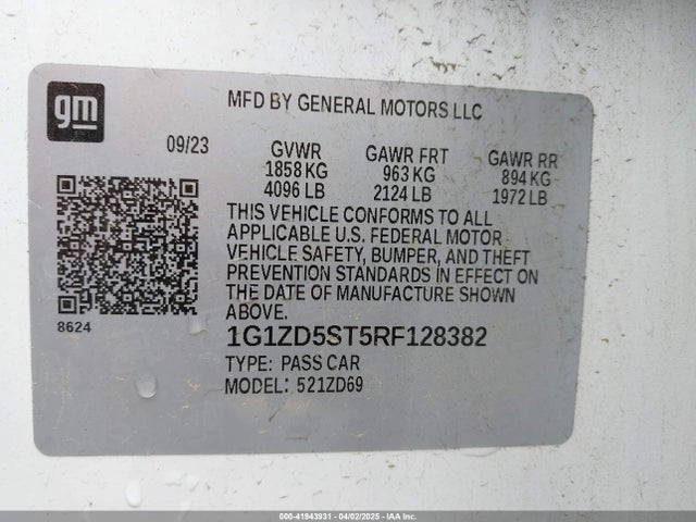 1G1ZD5ST5RF128382 Chevrolet Malibu Fwd 1lt