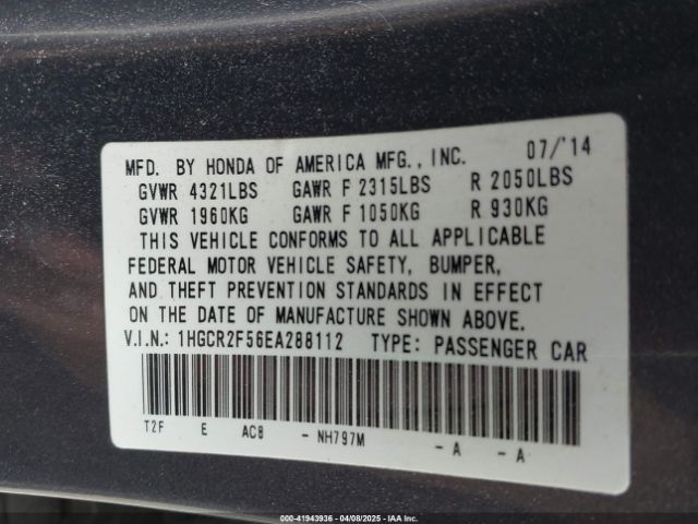 1HGCR2F56EA288112 Honda Accord Sport