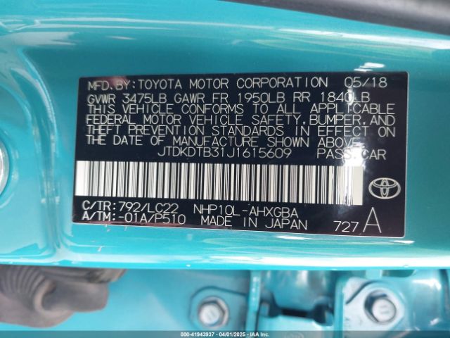 JTDKDTB31J1615609 Toyota Prius C Four