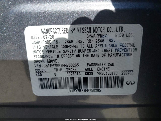 JN1EV7BR7MM750265 Infiniti Q50 Luxe Awd