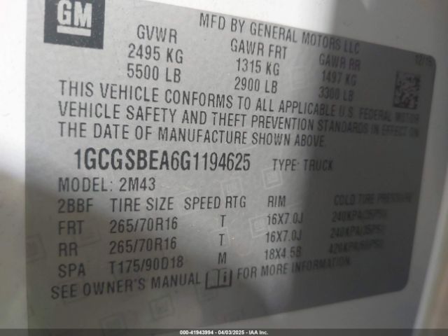 1GCGSBEA6G1194625 Chevrolet Colorado Wt