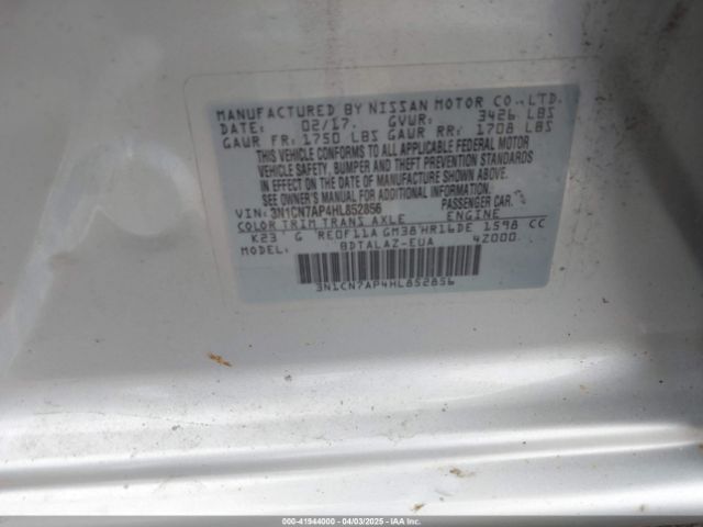 3N1CN7AP4HL852856 Nissan Versa 1.6 S+