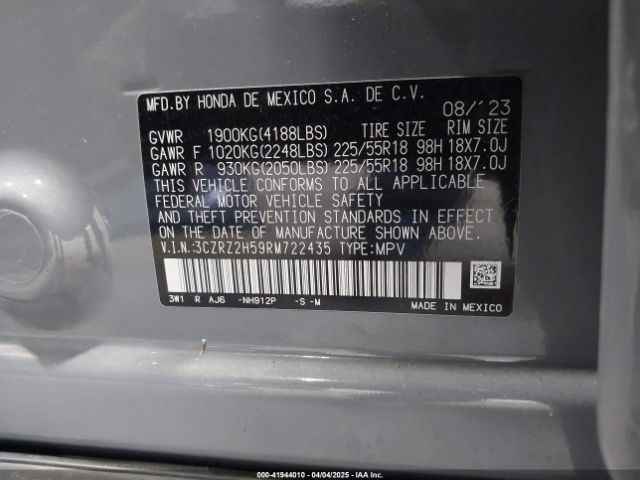 3CZRZ2H59RM722435 Honda Hr-v Awd Sport/awd Sport W/o Bsi