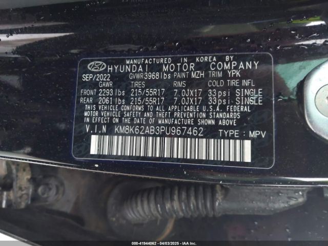 KM8K62AB3PU967462 Hyundai Kona Sel