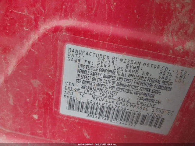 3N1AB7AP2KY311377 Nissan SENTRA SR