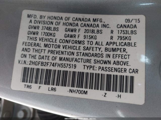 2HGFB2F74FH557519 Honda CIVIC SE