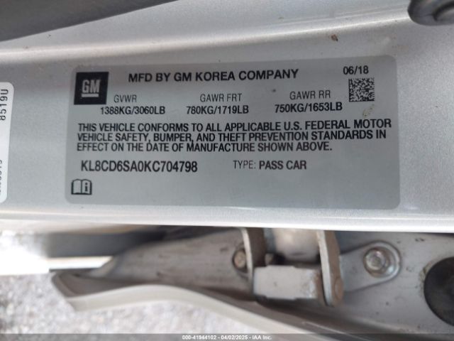 KL8CD6SA0KC704798 Chevrolet Spark 1lt Cvt