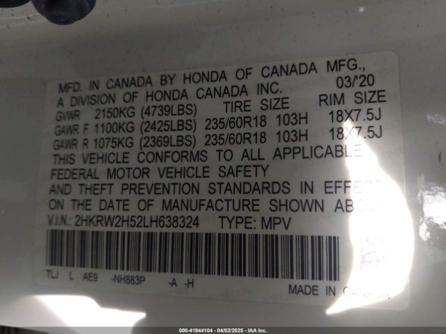 2HKRW2H52LH638324 Honda Cr-v Awd Ex
