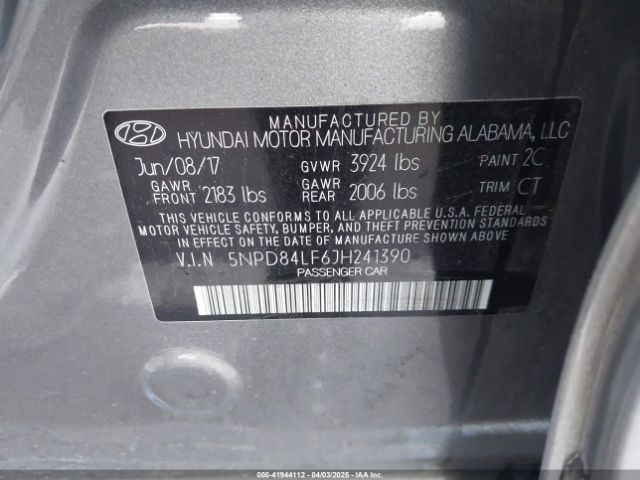 5NPD84LF6JH241390 Hyundai ELANTRA SEL