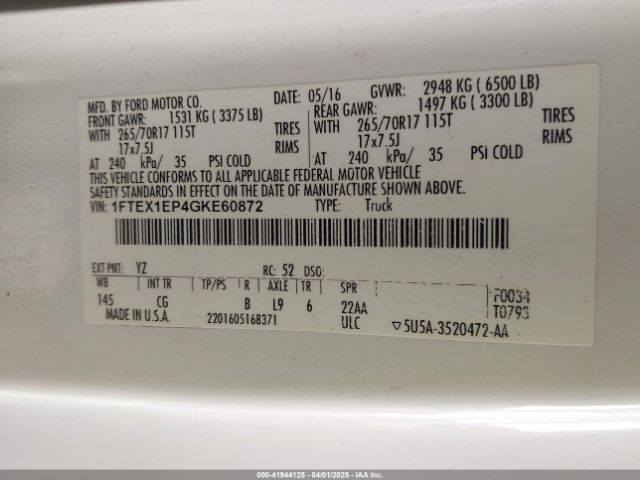 1FTEX1EP4GKE60872 Ford F-150 Xl