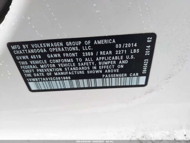 1VWBT7A31EC081966 Volkswagen Passat 1.8t Sport