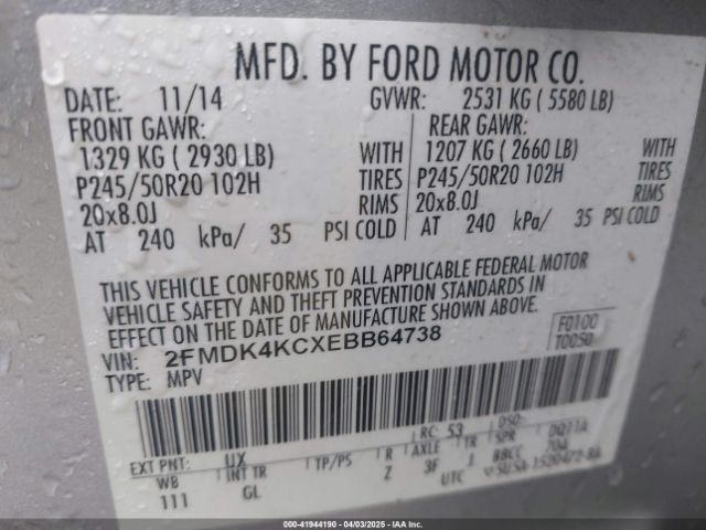 2FMDK4KCXEBB64738 Ford Edge Limited