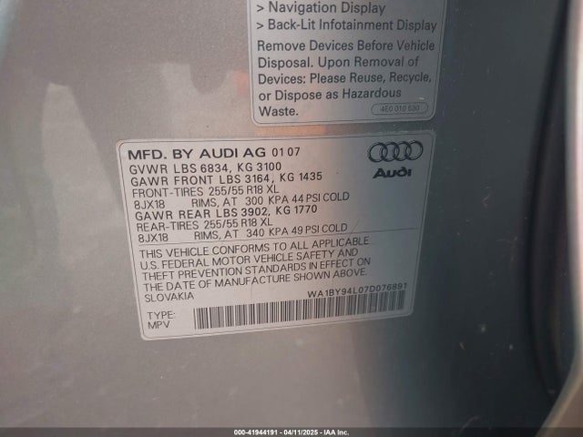 2007 AUDI Q7 WA1BY94L07D076891 Photo 8