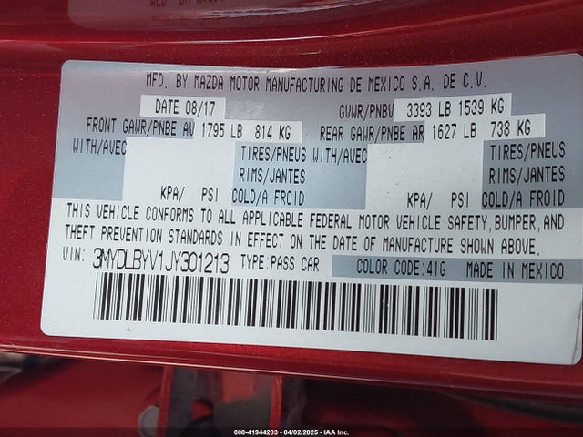 3MYDLBYV1JY301213 Toyota YARIS IA