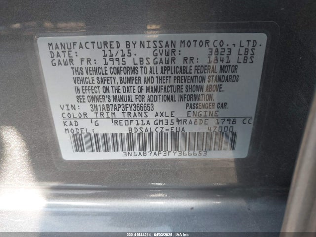 3N1AB7AP3FY366653 Nissan SENTRA S